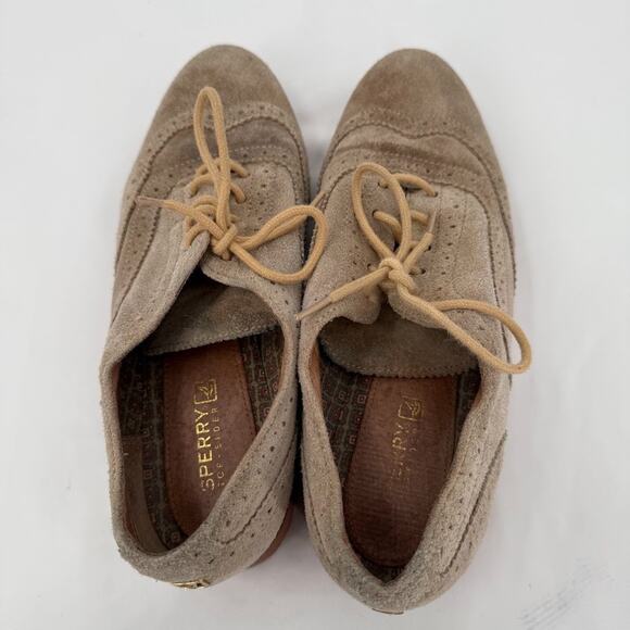 Sperry Top-Sider Women’s Suede Wingtip Oxford Shoes 6.5M Tan Leather Lug Sole - Picture 9 of 10